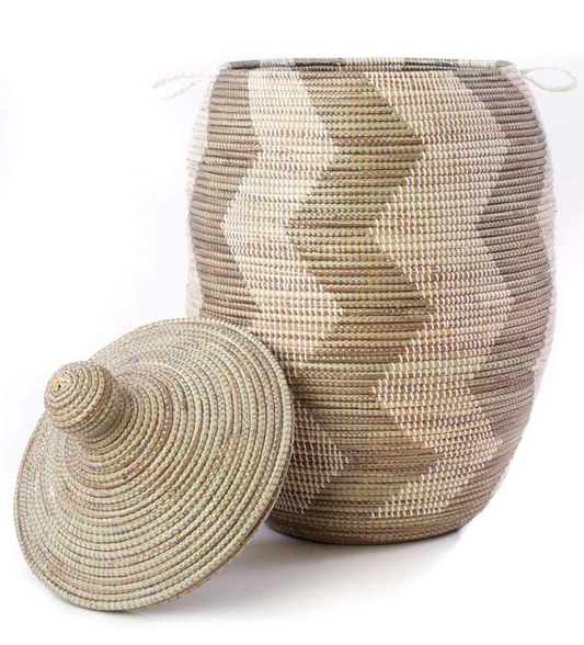 Extra Large Silver & White ZigZag Hamper Basket