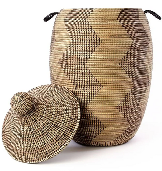 Extra Large Black & Gold ZigZag Hamper Basket