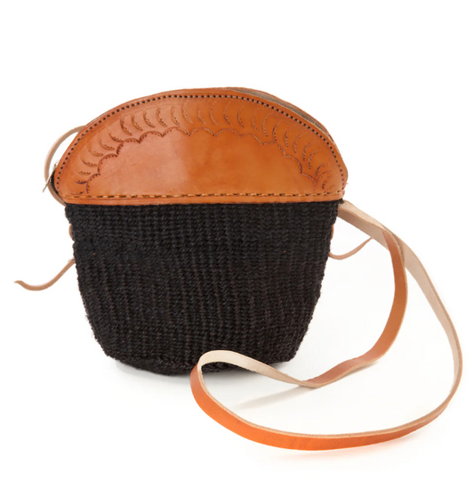 Black Sisal & Leather Petite Zippered Purse from Kenya