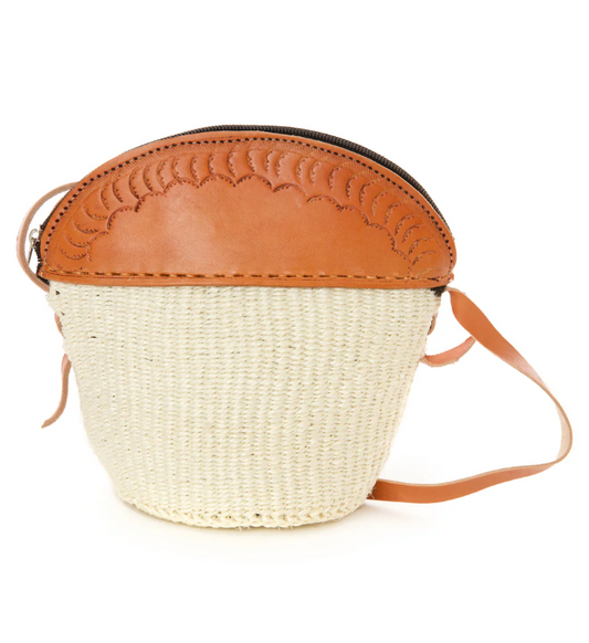 Natural Sisal & Leather Petite Zippered Purse from Kenya