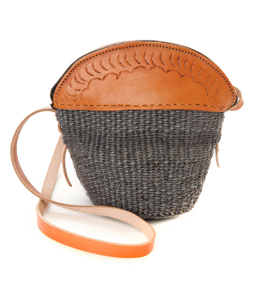 Gray Sisal & Leather Petite Zippered Purse from Kenya