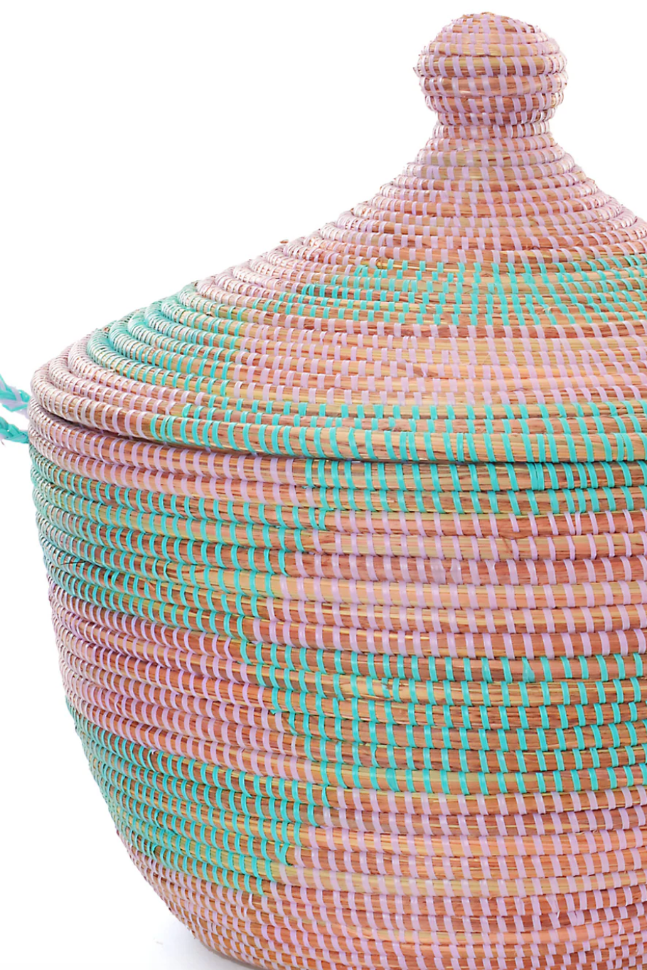 Blue and Pink Herringbone Tribal Basket from Senegal