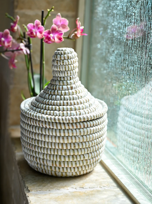 Mini White Lidded Warming Basket from Senegal