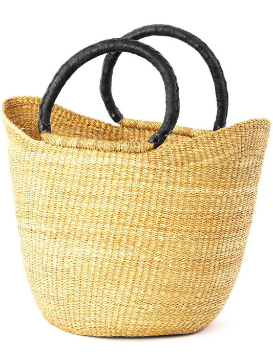 Natural Wing Shopper Bag with Black Leather from Ghana