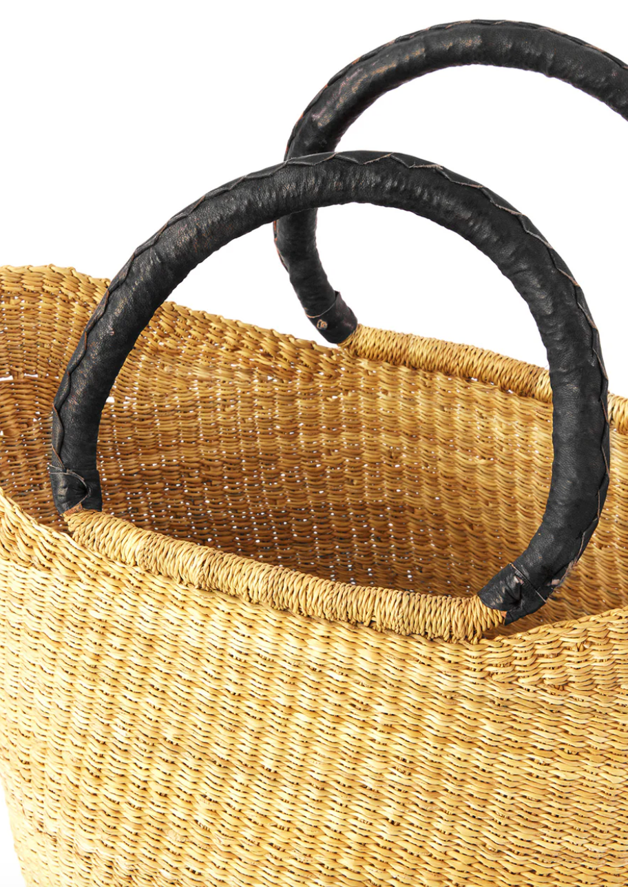 Natural Wing Shopper Bag with Black Leather from Ghana