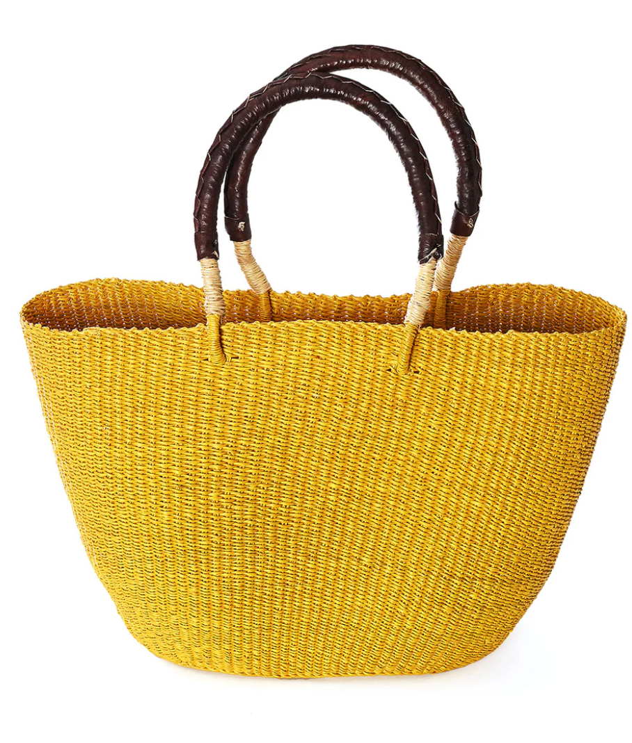 'Sunne' Yellow Tote Bag with Leather from Ghana