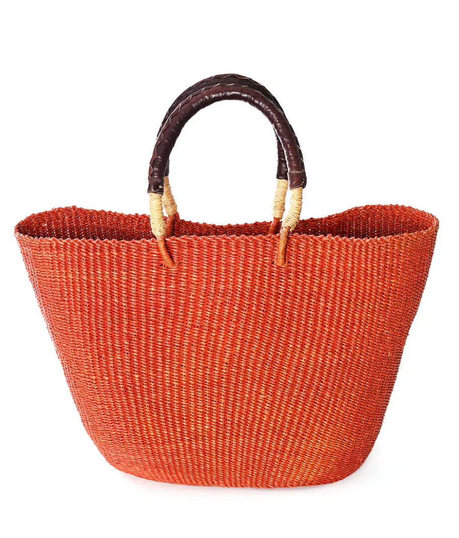'Sunna' Persimmon Tote Bag with Leather from Ghana