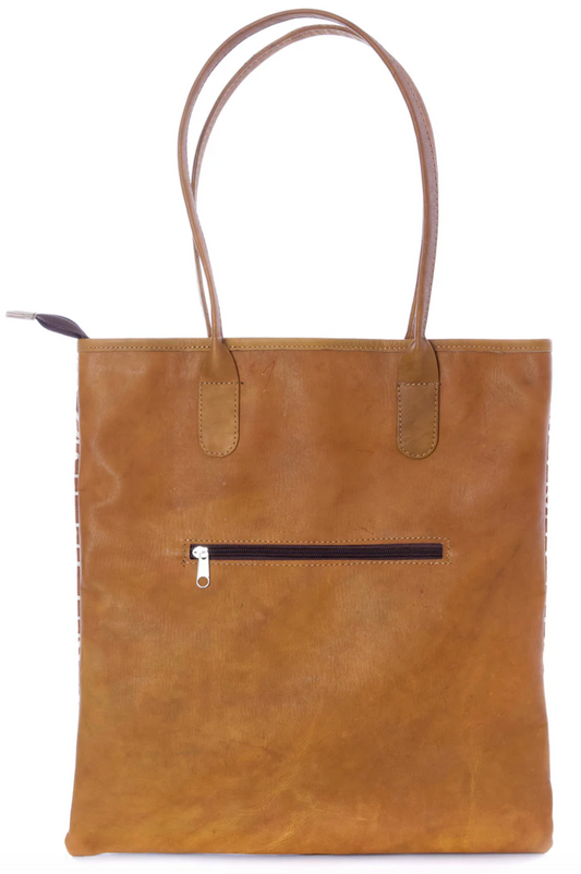Brown and White Mudcloth Leather Bag from Mali
