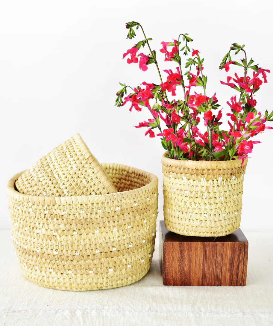 Ngurunit Nomadic Basket with White Beads from Kenya