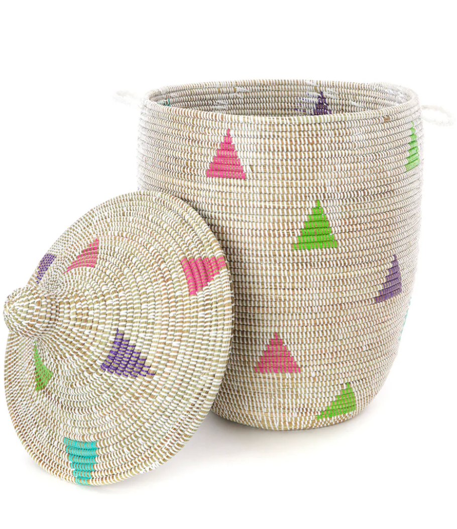Large White Teranga Triangles Hamper Basket from Senegal