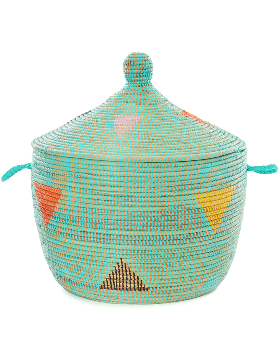 Blue Teranga Triangles Tribal Basket from Senegal