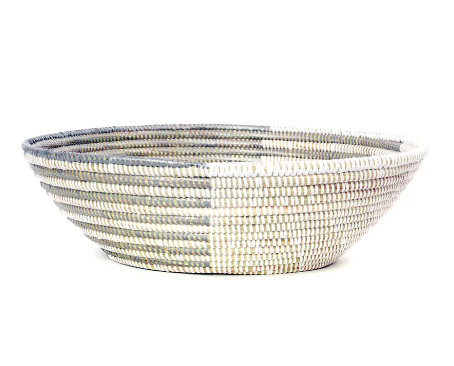Silver and White Delta Tabletop Basket from Senegal