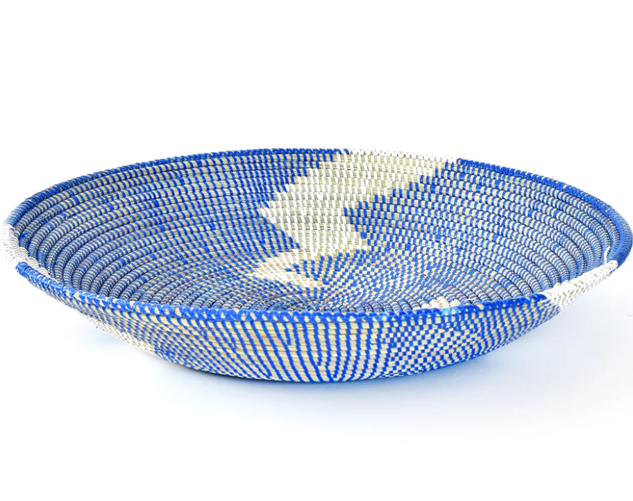 Blue and White Lightning Tabletop Basket from Senegal