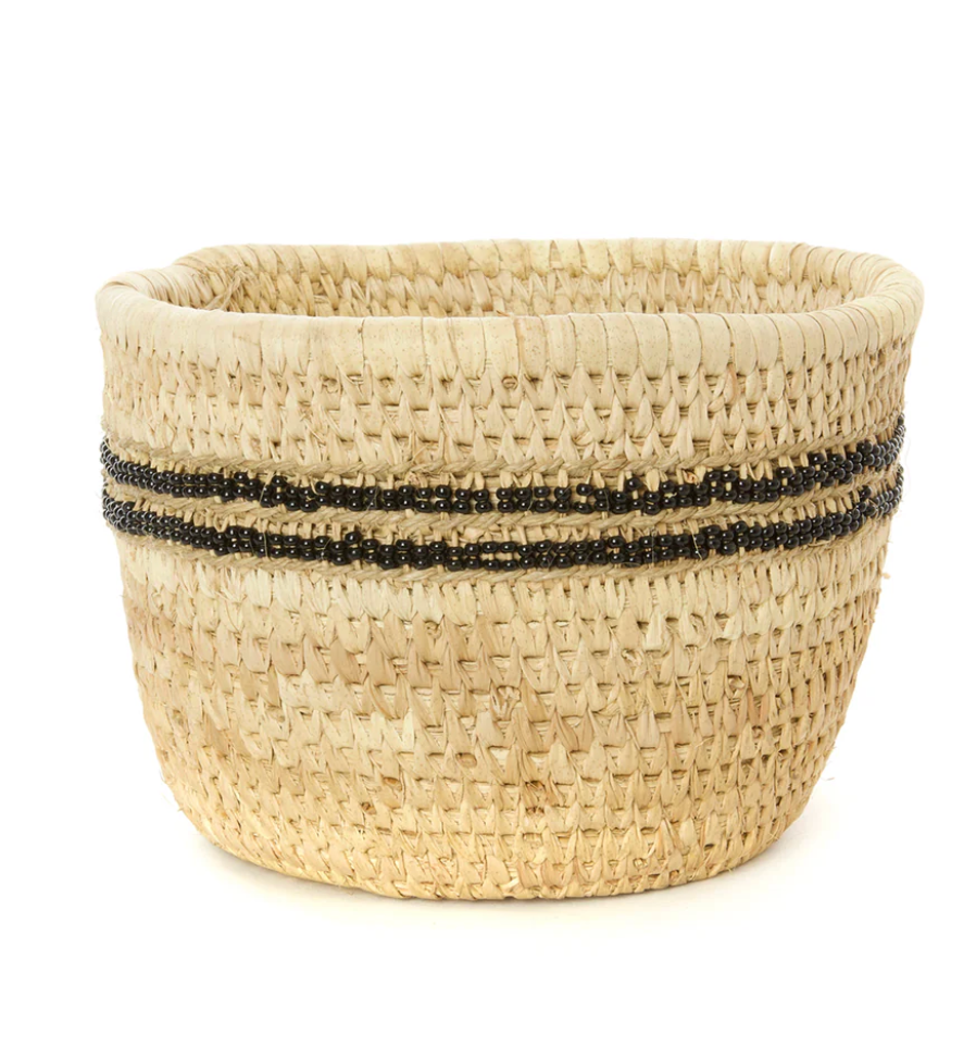Ngurunit Nomadic Basket with Black Beaded Stripes from Kenya
