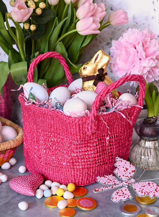 Pink Lace Weave Square Sisal Basket from Kenya