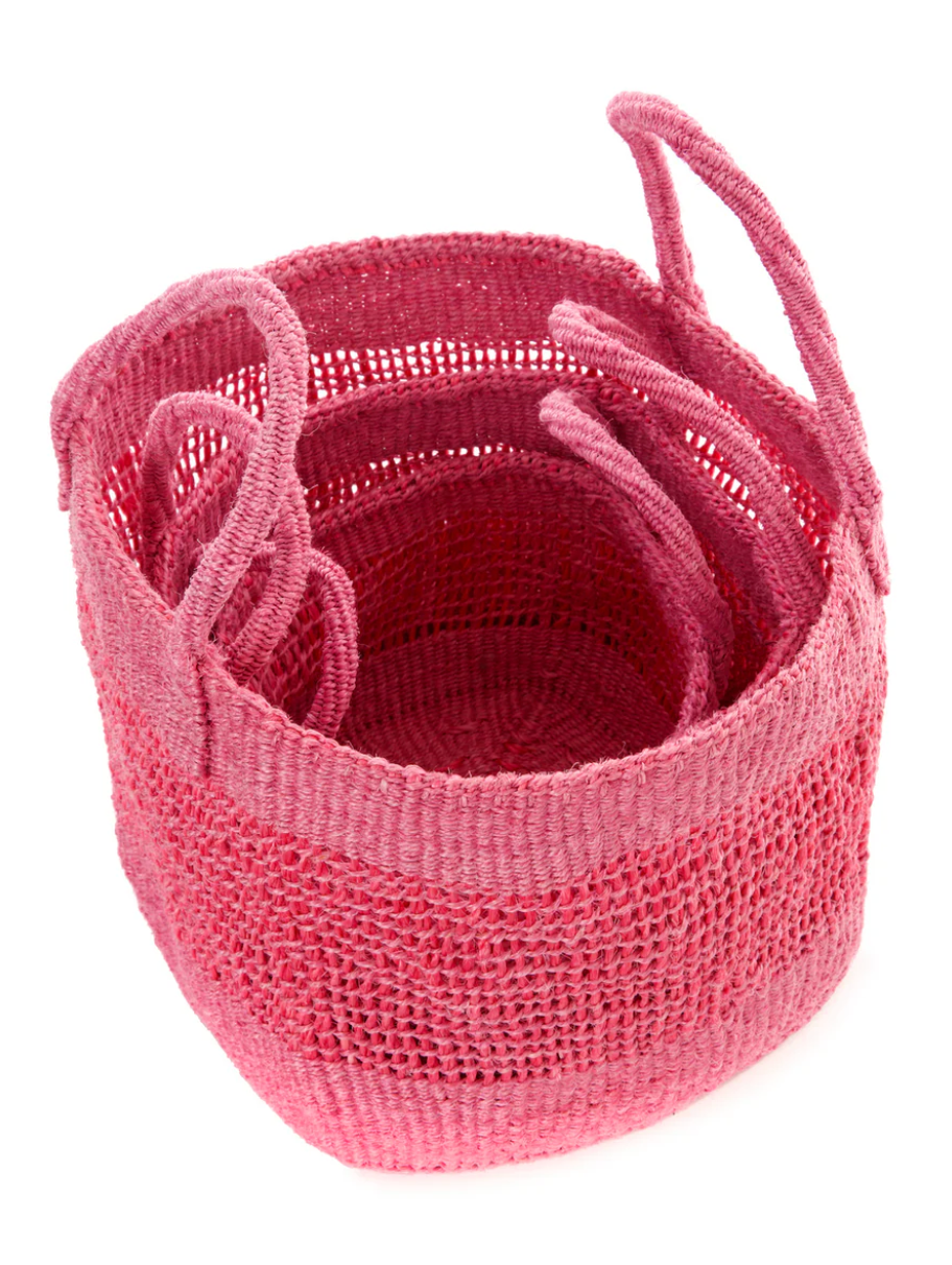 Pink Lace Weave Square Sisal Basket from Kenya