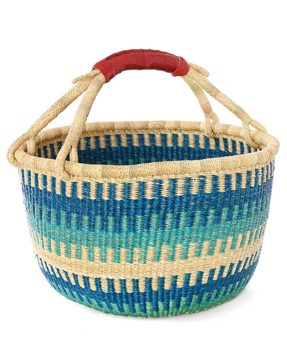 Blue Patterned Bolga Basket from Ghana