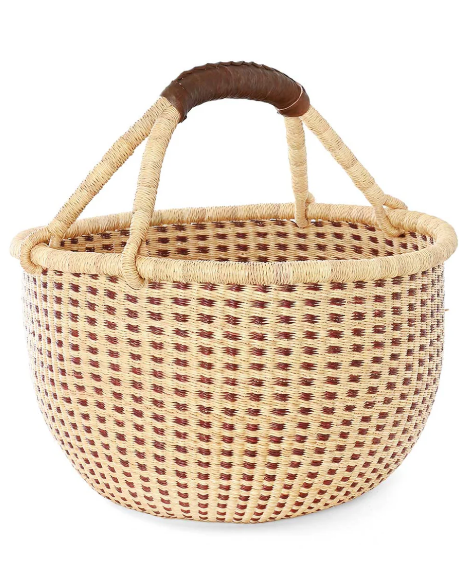 All Natural Brown Checkered Bolga Basket from Ghana