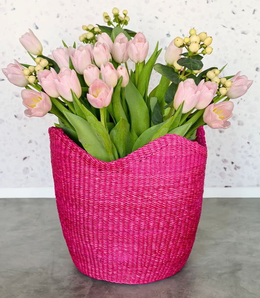 Pink Elephant Grass Tulip Basket from Ghana