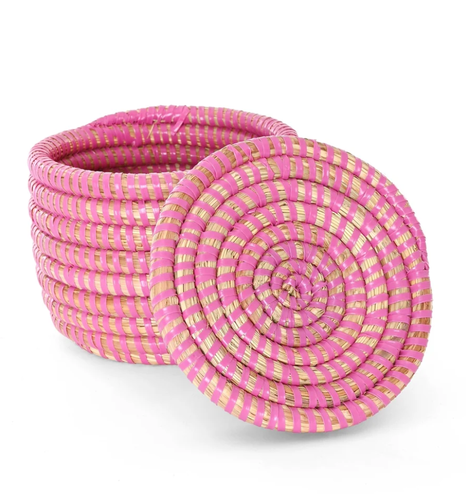 Mini Pink Flat Top Trinket Basket from Senegal