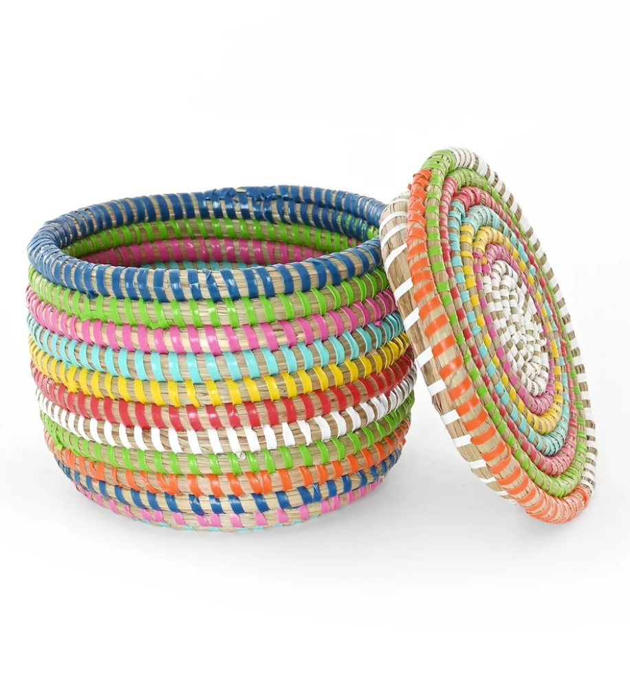 Mini Rainbow Flat Top Trinket Basket from Senegal