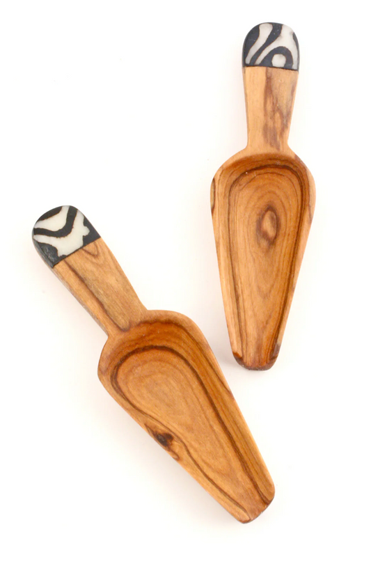 Set of 4 Slender Wild Olive Wood Spice Scoops