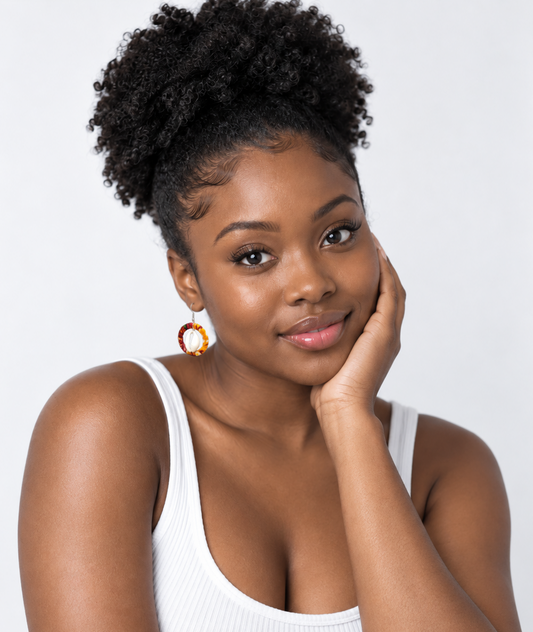 'Kala' Cowrie Shell Hoop Earrings Wrapped in African Fabric