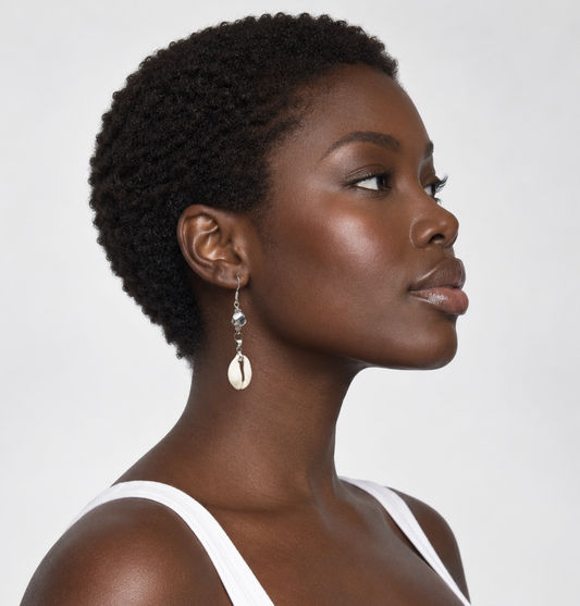 'Layla' Crystal Cowrie Shell Earrings in Silver
