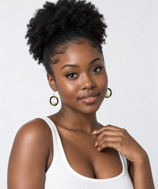 'Mala' Cowrie Shell Hoop Earrings in African Fabric