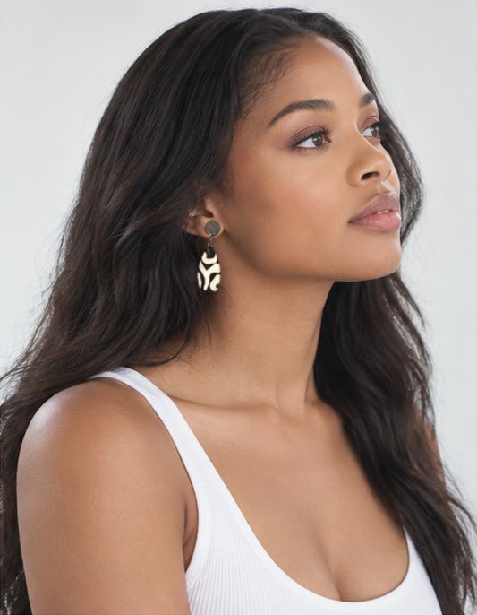 'Nayo' Kenyan Batik Bone Earrings with Wood Studs
