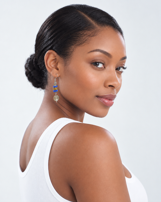 'Tsekani' African Trade Bead Earrings in Blue