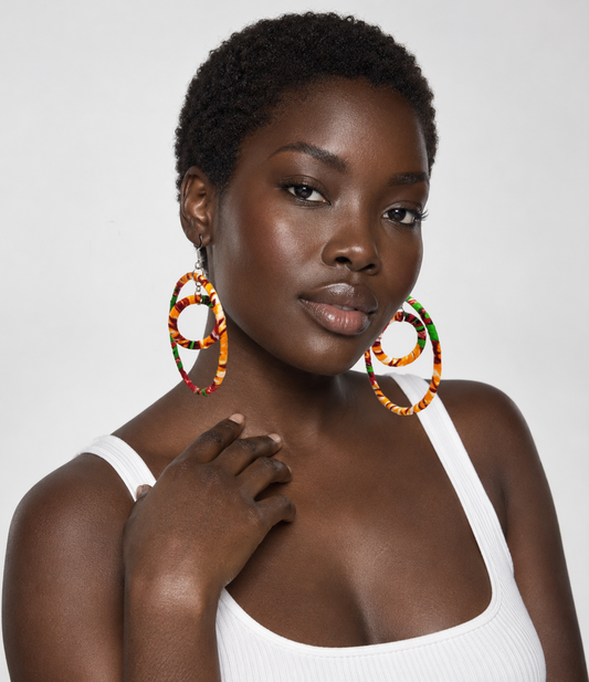 'Zakiya' Hand Wrapped African Fabric Hoop Earrings