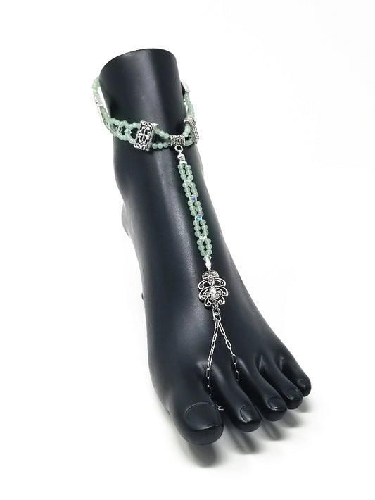 'Bahari' Crystal Anklet Barefoot Sandals in Green - Single