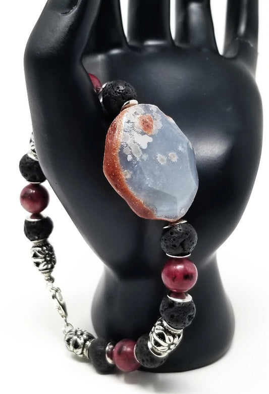 'Jiwe' Ocean Jasper Bracelet in Black Lava