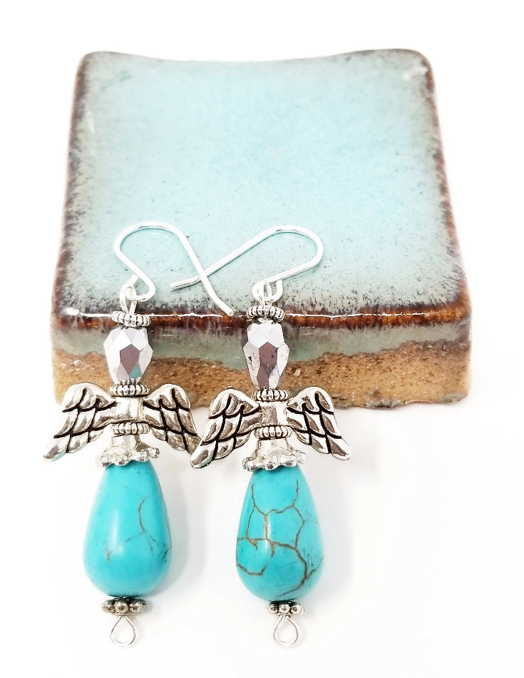 'Malaika' Turquoise Angel Earrings in Silver