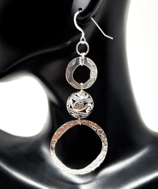 'Neema' Dangle Hoop Earrings in Silver