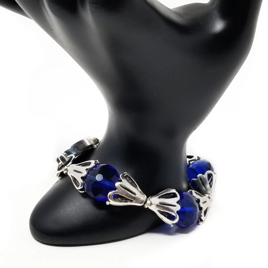 blue and silver handmade beaded watch for women