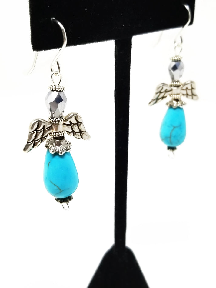 'Malaika' Turquoise Angel Earrings in Silver