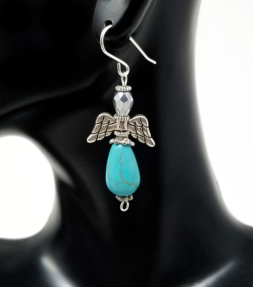 'Malaika' Turquoise Angel Earrings in Silver