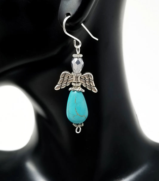'Malaika' Turquoise Angel Earrings in Silver