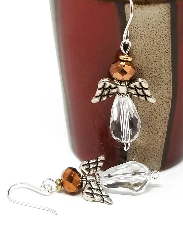 'Shaba' Crystal Angel Earrings in Copper