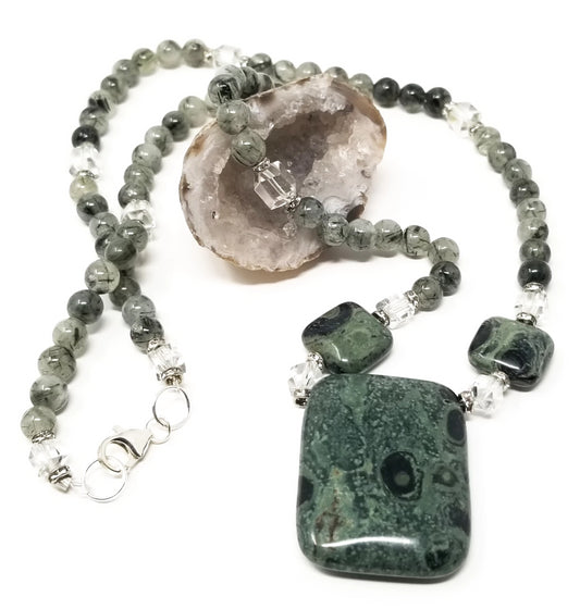 kambaba jasper gemstone necklace for women with crystal accents