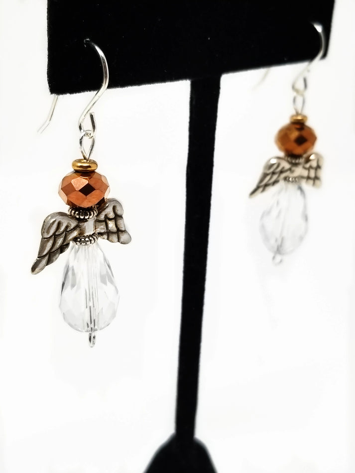 'Shaba' Crystal Angel Earrings in Copper