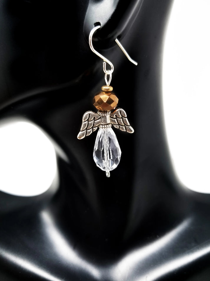 'Shaba' Crystal Angel Earrings in Copper