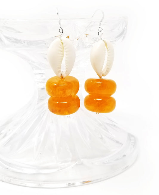 'Siyanda' Cowrie Shell Earrings with African Amber