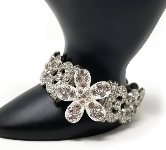 'Dalia' Crystal Flower Bracelet in Silver