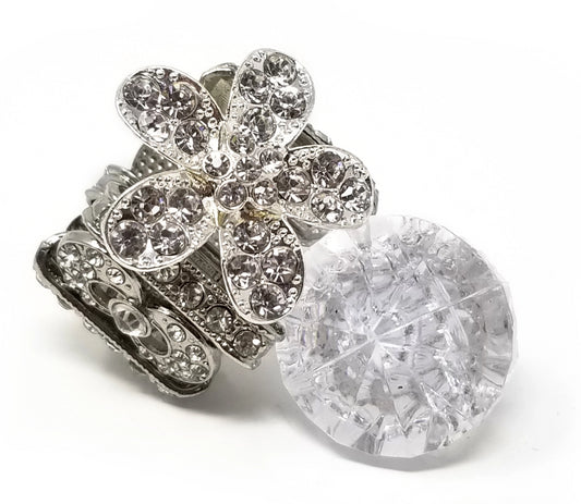 'Dalia' Crystal Flower Ring in Silver