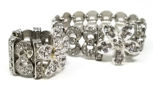 'Dalia' Crystal Flower Bracelet and Ring Set in Silver