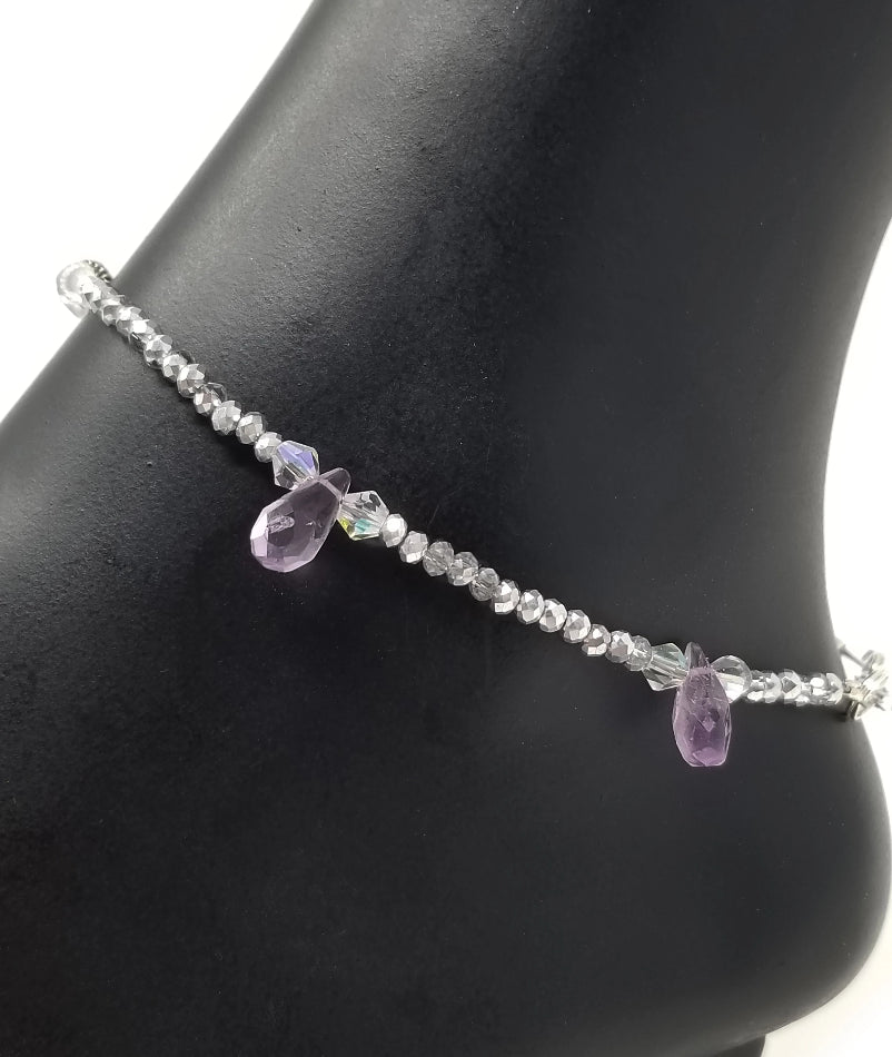 'Laini' Crystal Anklet in Purple