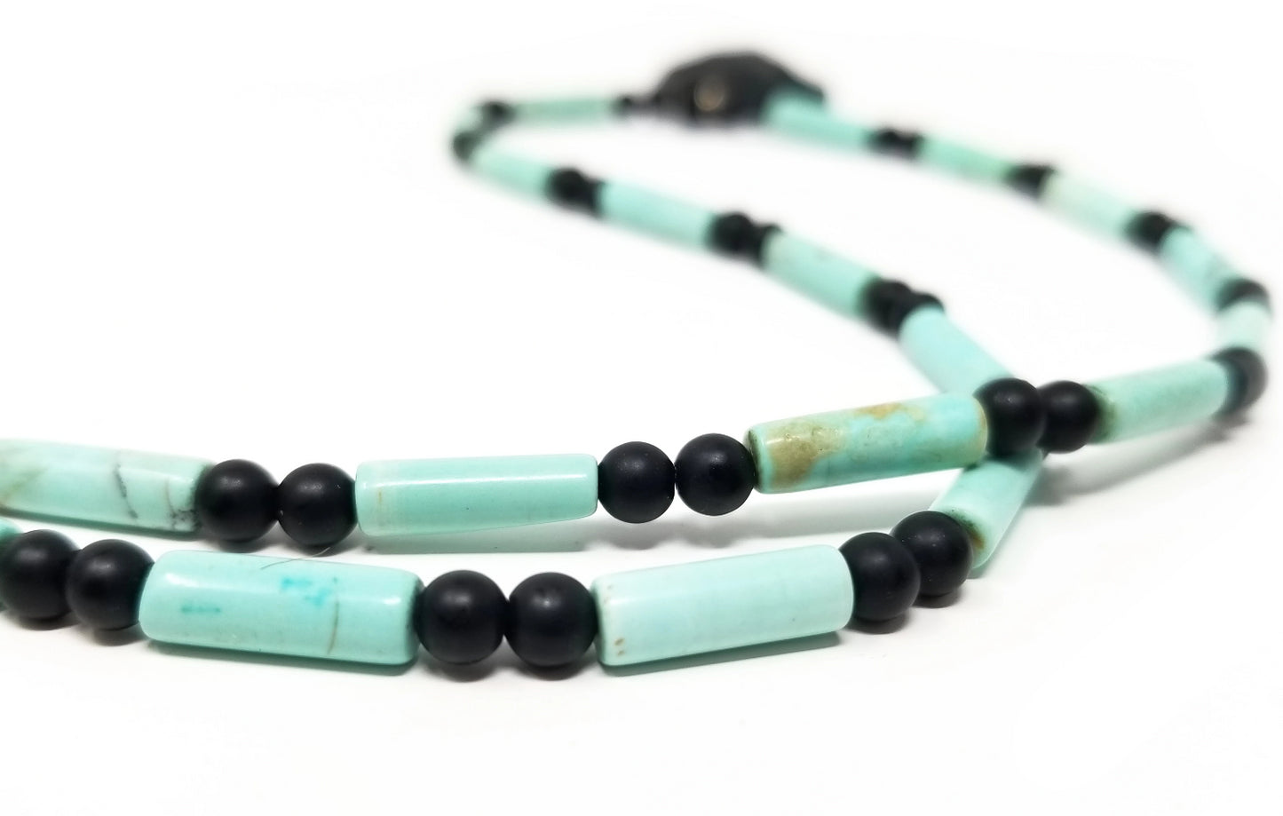 'Kirabo' African Mask Pendant Necklace in Turquoise and Black Onyx